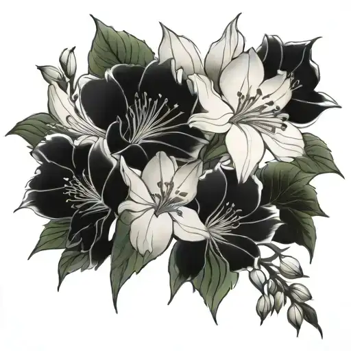 Japanese Flowers With Fine And Detailed Line