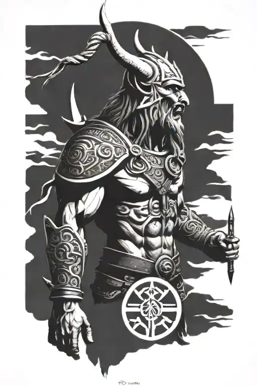 Norse God Tyr With Tyr Symbol