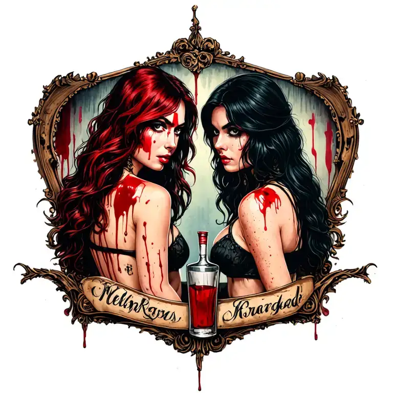 Sexy Bloody Two Women Background Of Old Bar