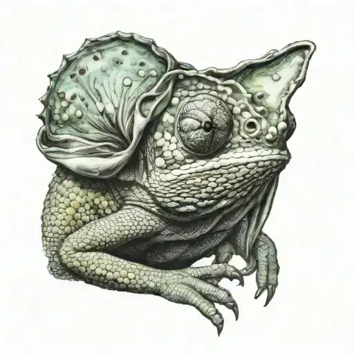 Chameleon With A Hood On His Head