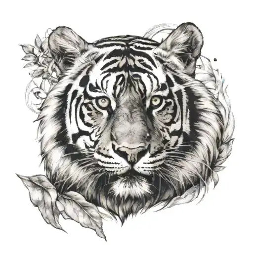 Tiger Head With Woman