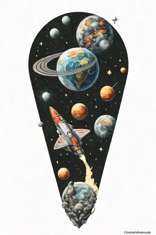 Rocket With Planets Stars And Nebulas