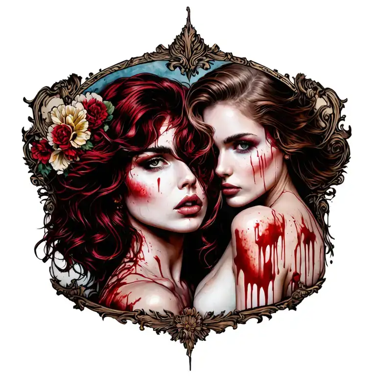 Sexy Bloody Two Women Background Of 1900 Streets
