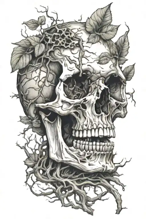 Skull With Tree Root From Mouth Open