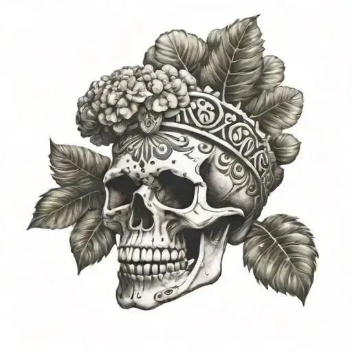 Huitzilopochtli Skull With Cauliflower On The Head Facing Forward