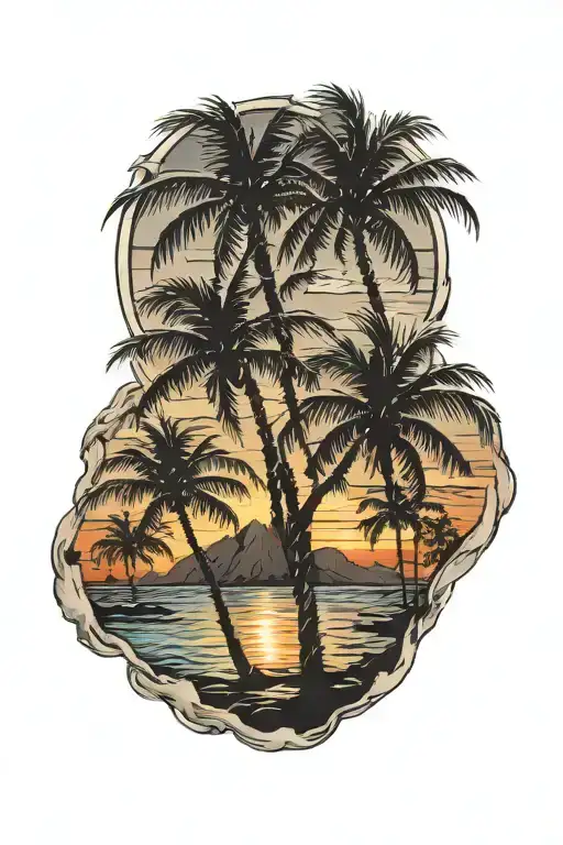 Sunset Palm Trees Beach Scene