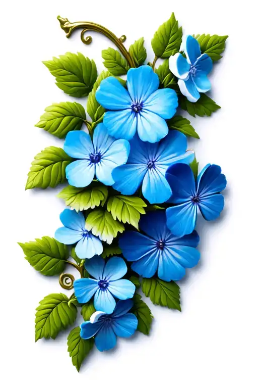 3D Scrolling Vine With Large Blue Forget-me-nots