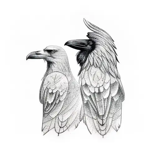Buildings With Two Ravens And An Eagle Above