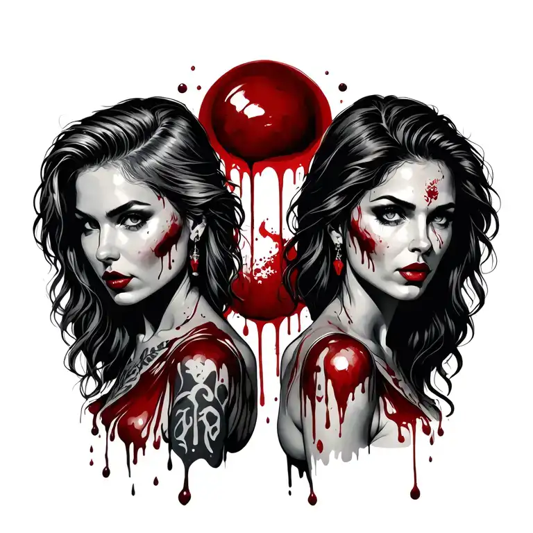 Sexy Bloody Two Women Background Of Old Bar
