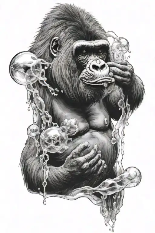 Gorilla Blowing Bubbles Shaped Like Jellyfish