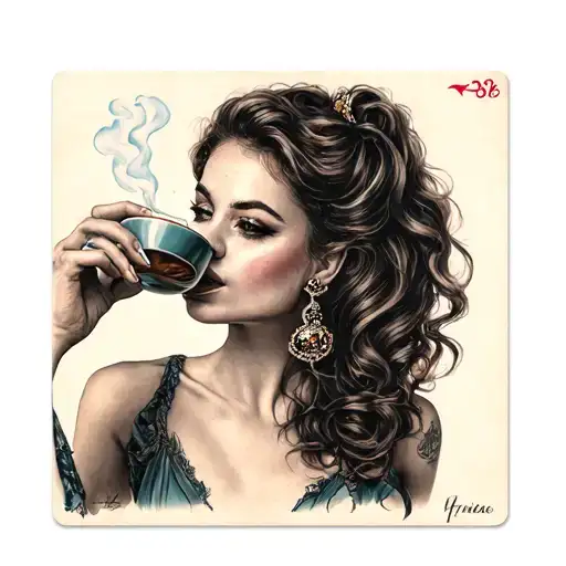 Cards Woman Drinks Coffee And Smokes