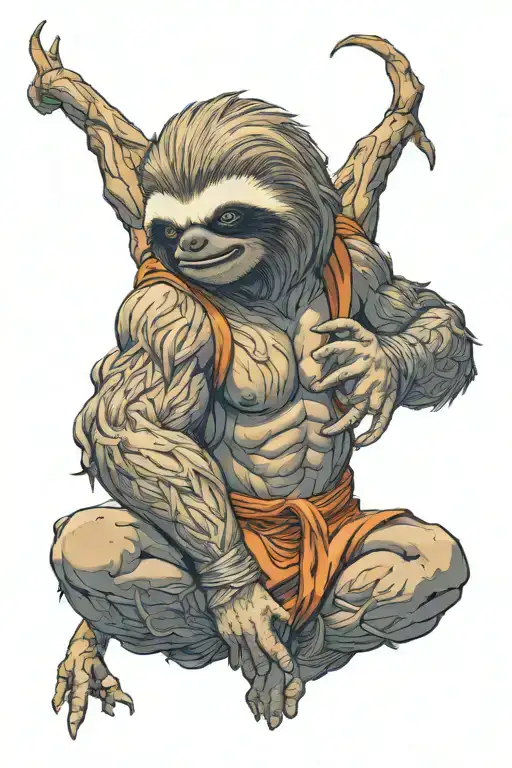 Sloth In Goku Costume From Dragon Ball With Big Muscles And Visible Veins In Ssj Form