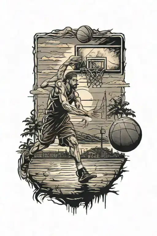 Brother Playing Basketball In The Sunset Background