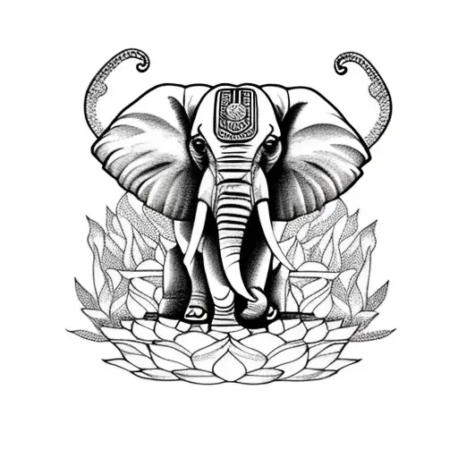 Elephant With Lotus