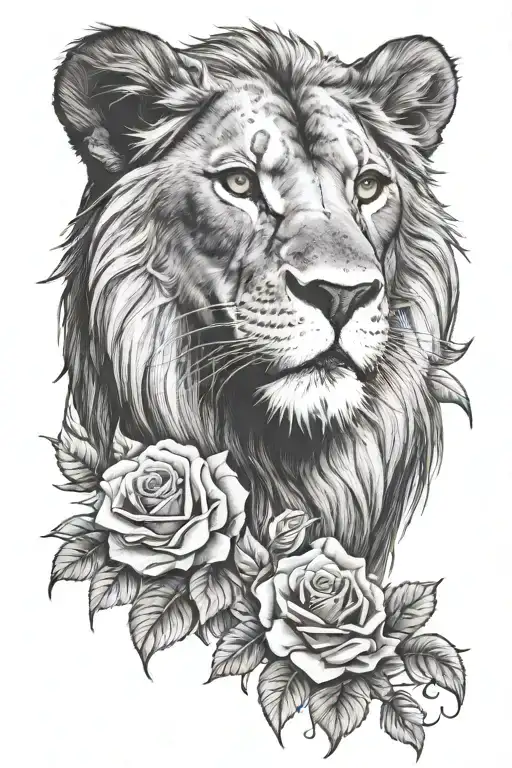 Lion King With Black Raven And Roses