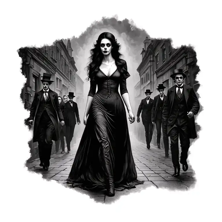 Woman Full Body People Behind Jack The Ripper Walking