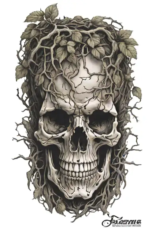 Skull With Mouth Tree Roots Coming From Base