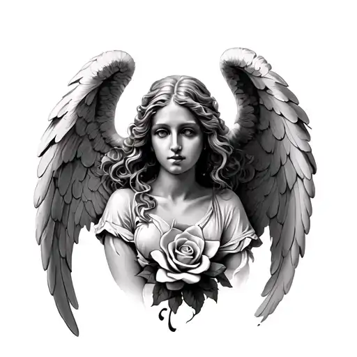 Angel Woman With A Rose And Flames