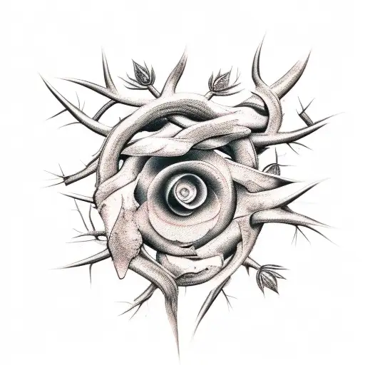 Tree Roots With Thorns Flowers And Fire