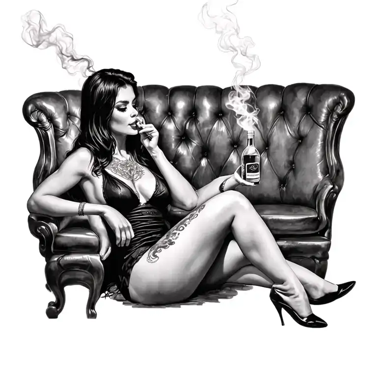 Sexy Woman Sitting Alcohol Smokes