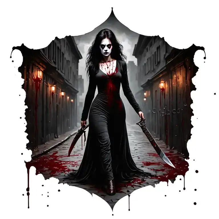 Woman Full Body Jack The Ripper Walking Knife Blood