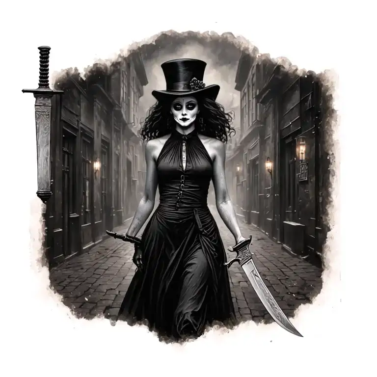Woman Full Body Jack The Ripper Walking Knife Surrounded