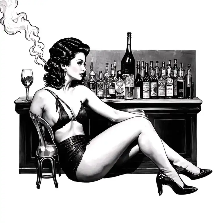 Old Bar Sexy Woman Sitting Alcohol Smokes