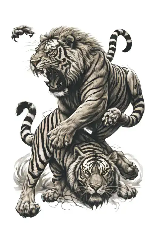 Lion And Tiger Fighting Stance