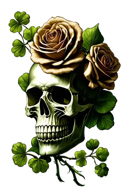Clover Leaf Roses Skulls Representing Dark Periods