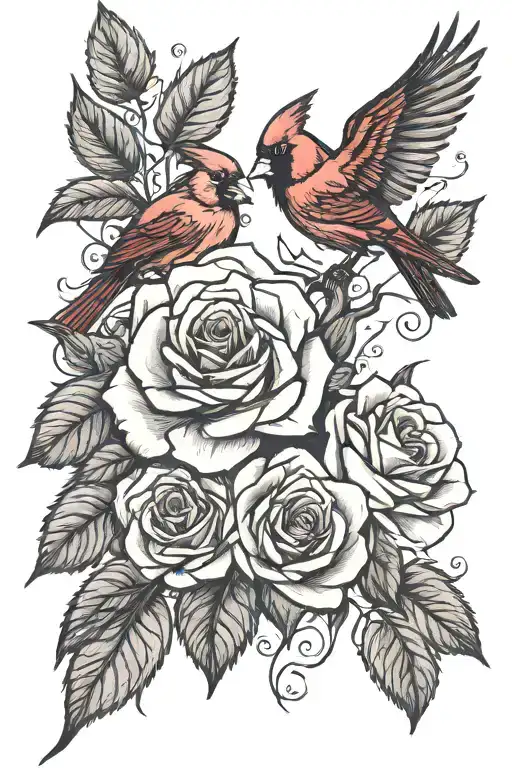 Roses With Cardinal Flying