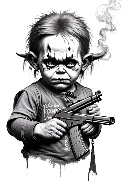 Make Chucky Holding A Mini Ak 47 Pistol Smoking Based