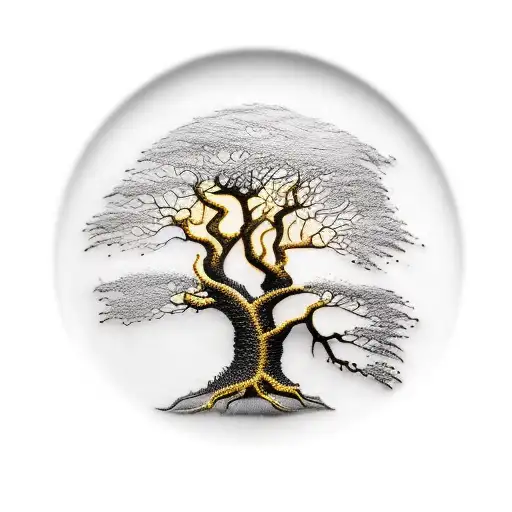 A Realistic Black Tree Dripping Gold With Intricate Details