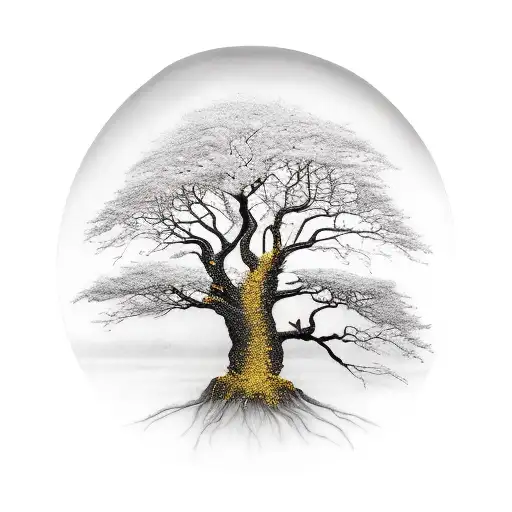 A Realistic Black Tree Dripping Gold With Intricate Details