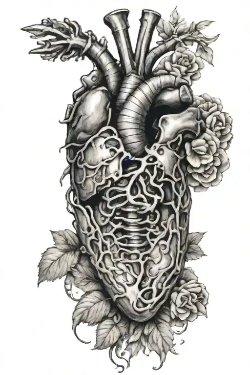 Spinal Sword Tattoo Going Through Realistic Heart And Realistic Brain - Feminine