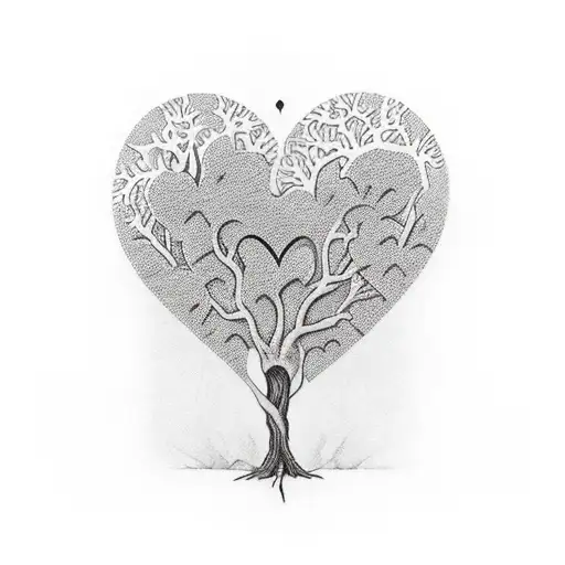 A Detailed Tattoo Of A Peanut Tree With Heart-shaped Leaves