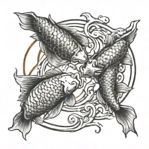 Koi Fishes Swimming In An Aquatic Yin Yang Symbol