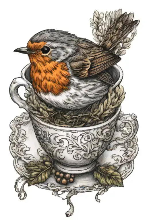 Robin Teacup With Wool