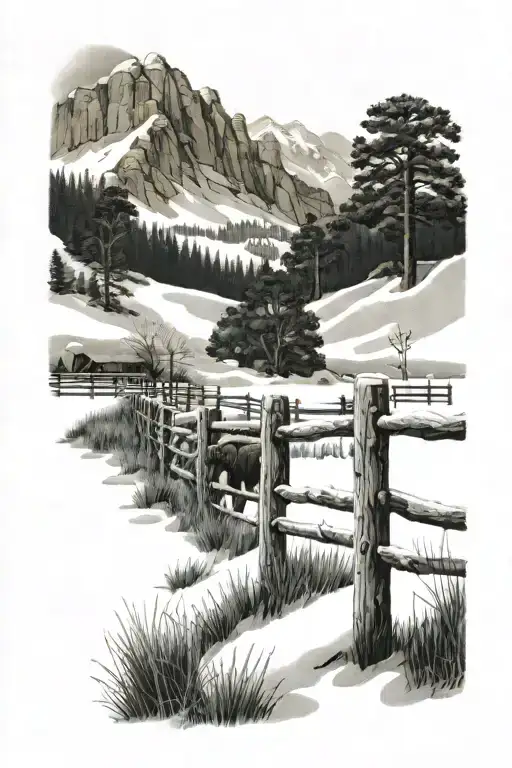 Mountain Buffalo River Grass Fence Winter