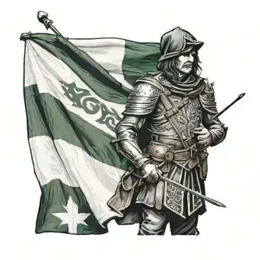 A Realistic Portrait Of Robinhood With The Nottinghamshire Flag As A Backdrop