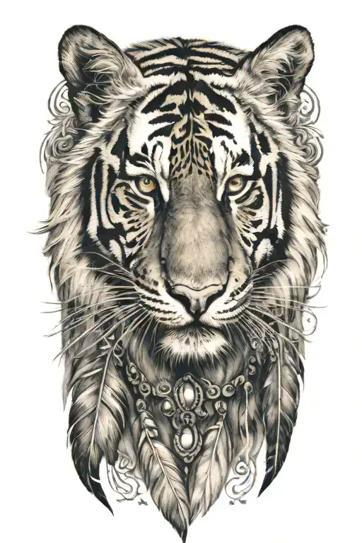 Tiger With Feathers Dangling