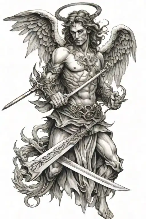 A Inflamed And Angey Angel Half Demon Holding A Sword