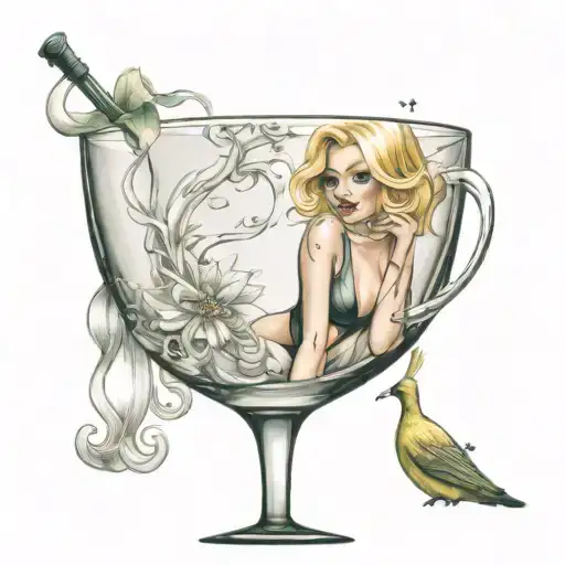 Sexy Blondy Girl Cartoon Inside A Martini Glass