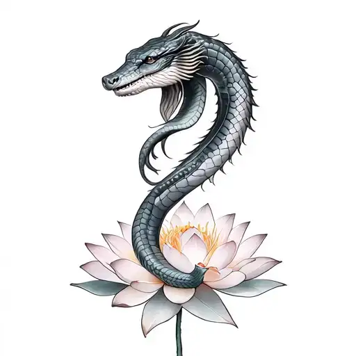 A Cobra On A Lotus Flower