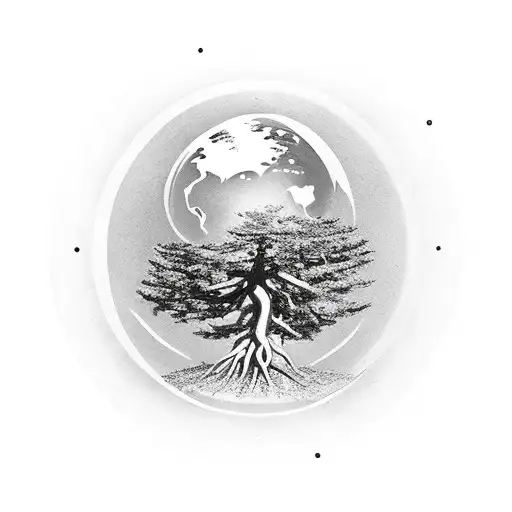 Cedar Tree With Roots Attached And Hovering Over A Realistic Planet Earth