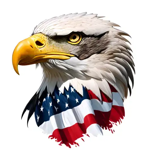 American Bald Eagle Head And Flag