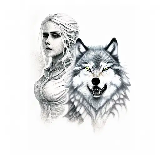 Ciri And Wolf And Mountains