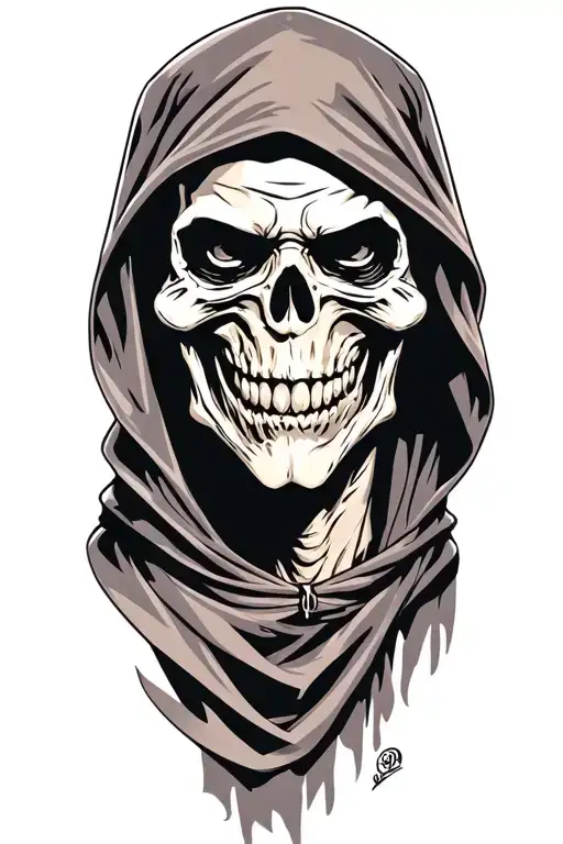 Hooded Reaper Smiling Wearing A Cloak