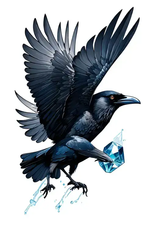 Crow Flying With A Crystal In Its Mouth