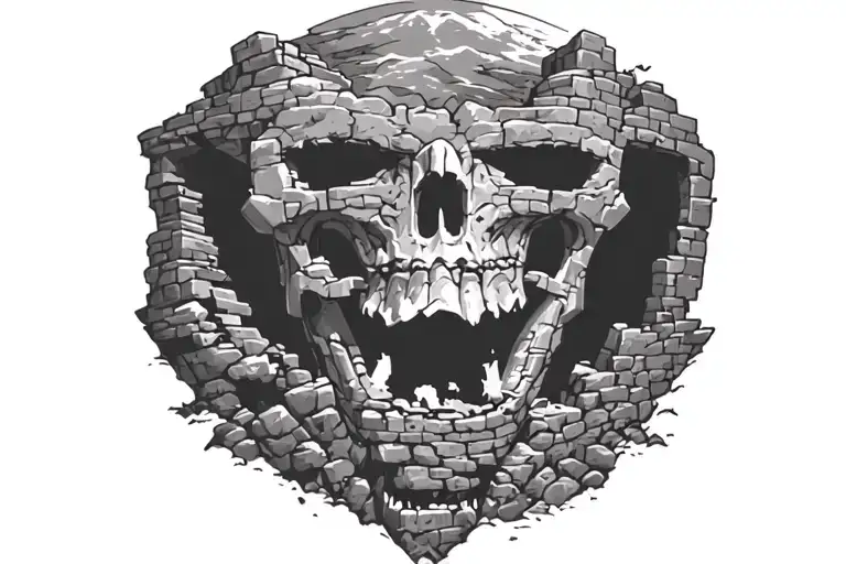 Destroyed Ancient Ruin Castle Overlooking Mountains