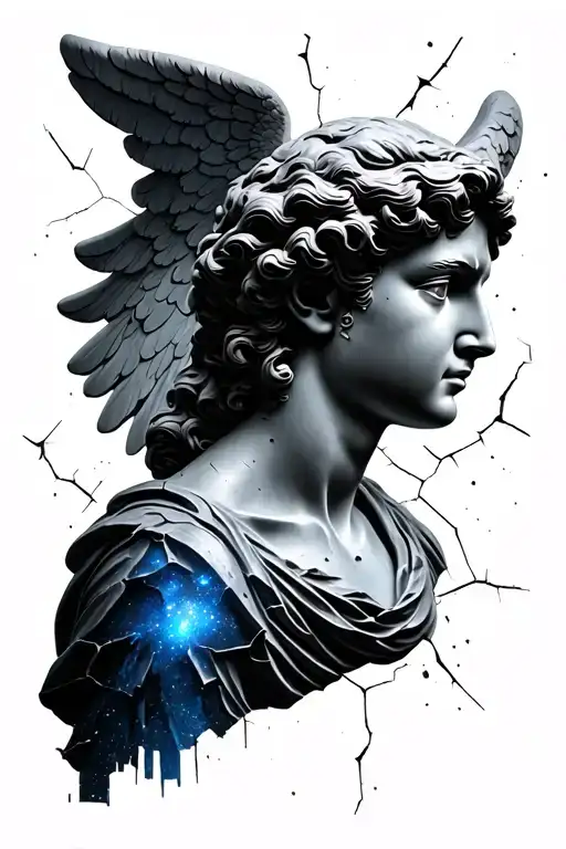Black And Grey Angel Statue Bust Cracked Wall Nebula